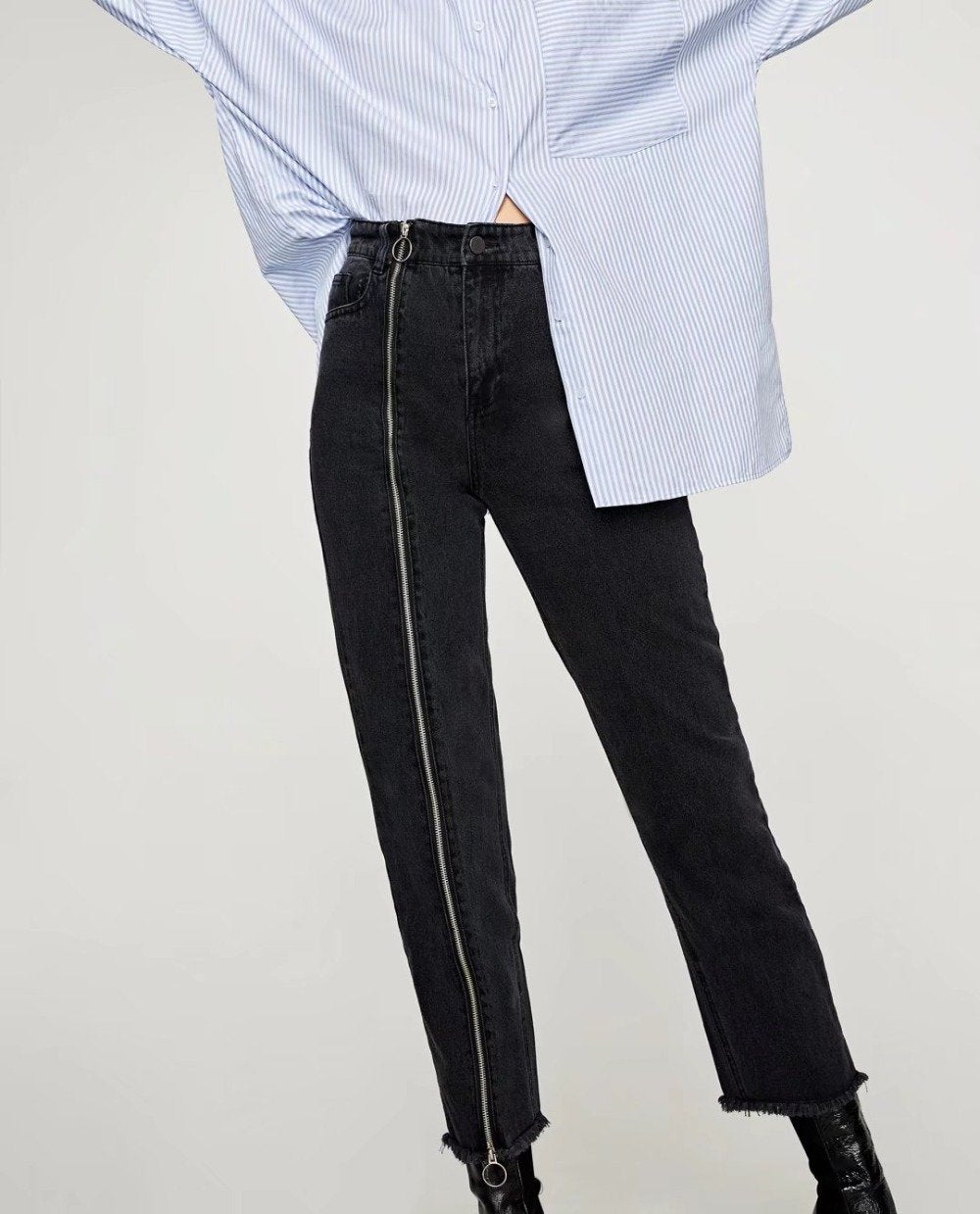 Asymmetrical High Waisted Zip Up Denim by White Market