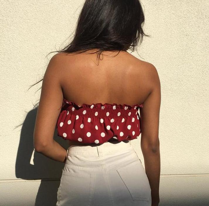 Red Polkadot Ruffled Tube Top by White Market