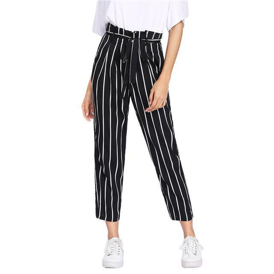 High Waisted Vertical Striped Trousers by White Market