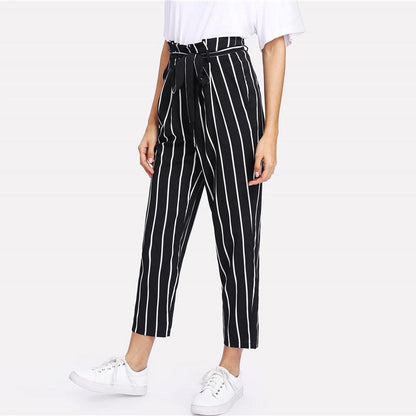 High Waisted Vertical Striped Trousers by White Market