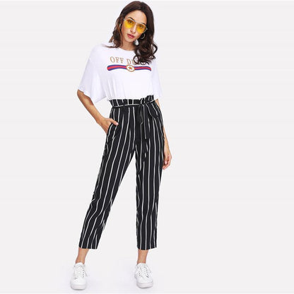 High Waisted Vertical Striped Trousers by White Market