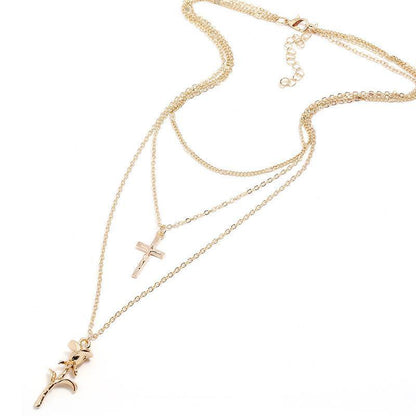 Cross And Rose Two Piece Necklace Set by White Market