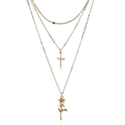 Cross And Rose Two Piece Necklace Set by White Market