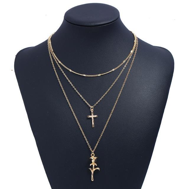 Cross And Rose Two Piece Necklace Set by White Market