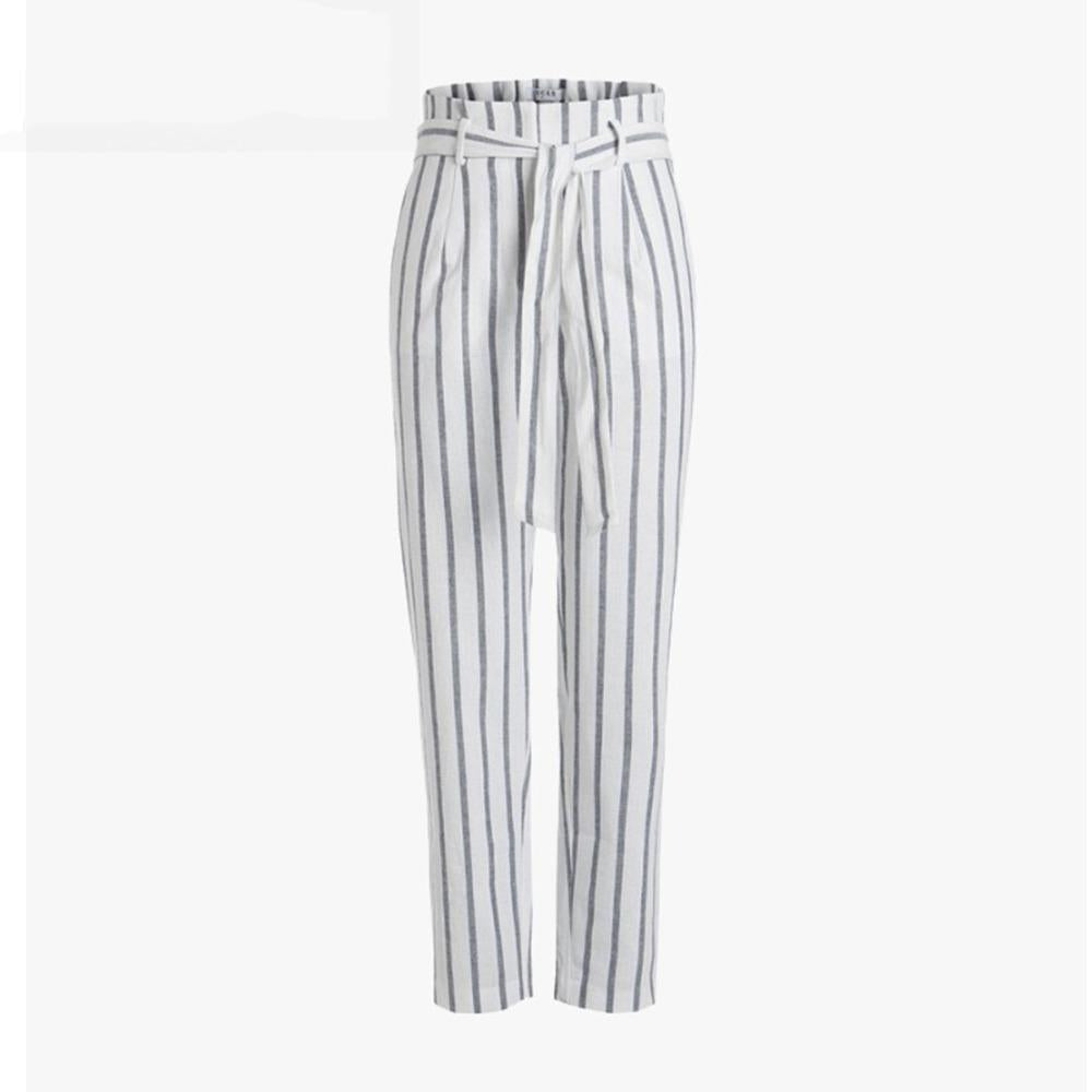Striped Mid Waist Trousers With Belt by White Market