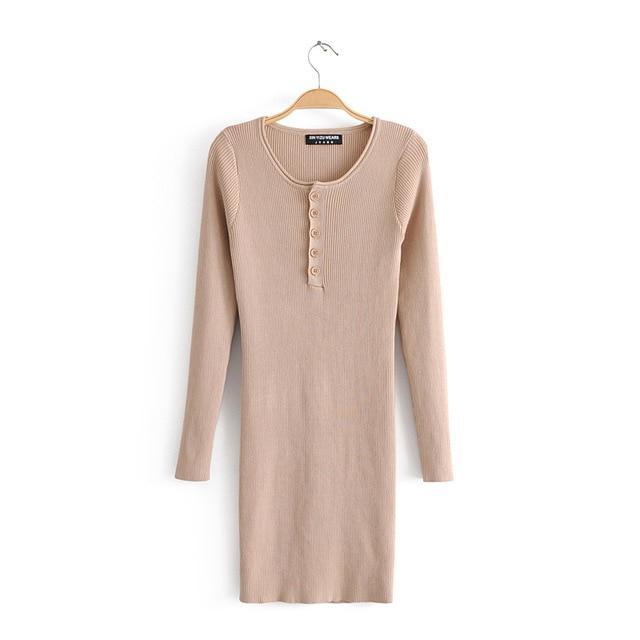 Ribbed Knit Long Sleeve Mini Dress by White Market