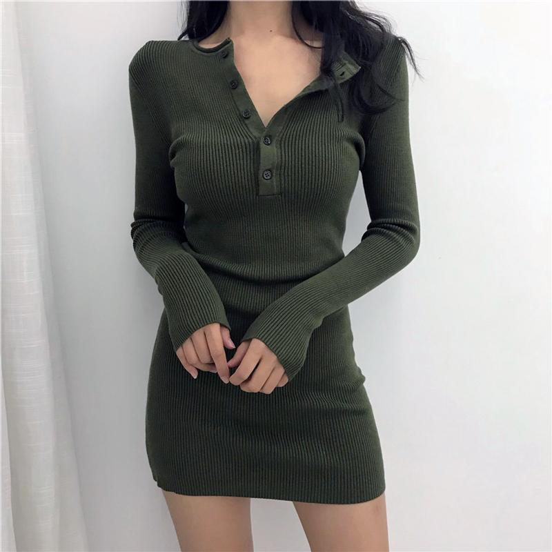 Ribbed Knit Long Sleeve Mini Dress by White Market