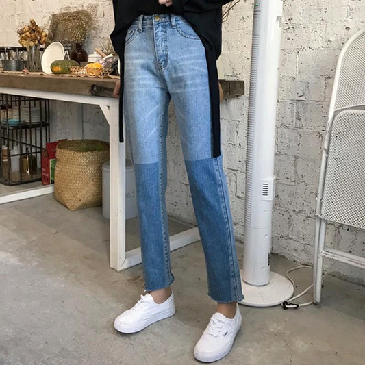Two Tone Slim Straight Jeans by White Market