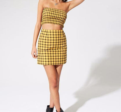 Plaid Tube Top Skirt Two Piece Set by White Market