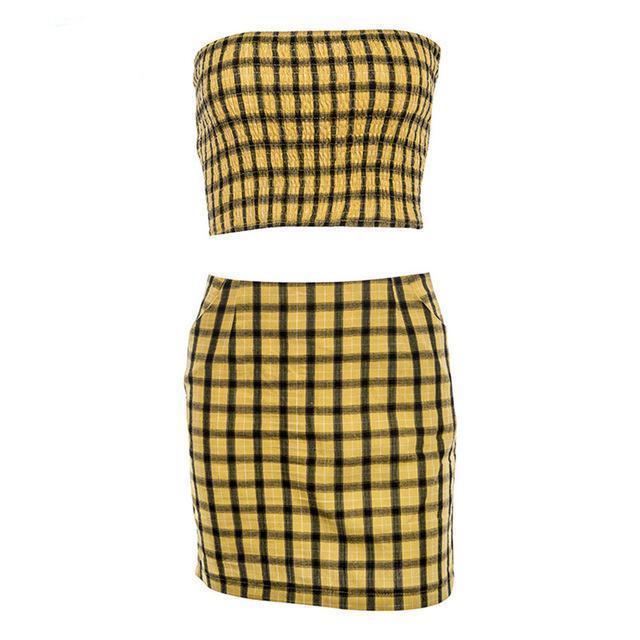 Plaid Tube Top Skirt Two Piece Set by White Market