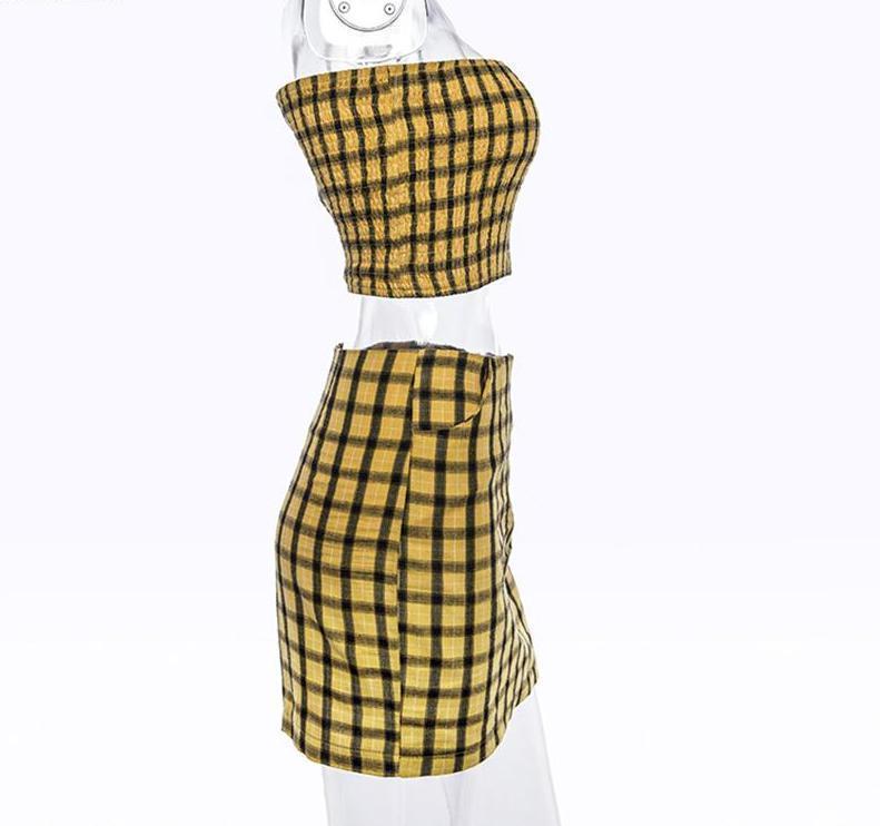 Plaid Tube Top Skirt Two Piece Set by White Market