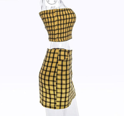 Plaid Tube Top Skirt Two Piece Set by White Market