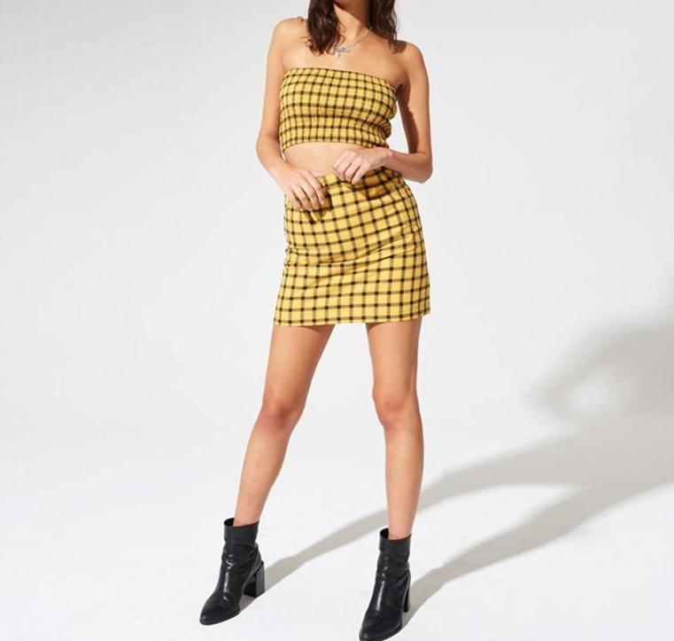 Plaid Tube Top Skirt Two Piece Set by White Market