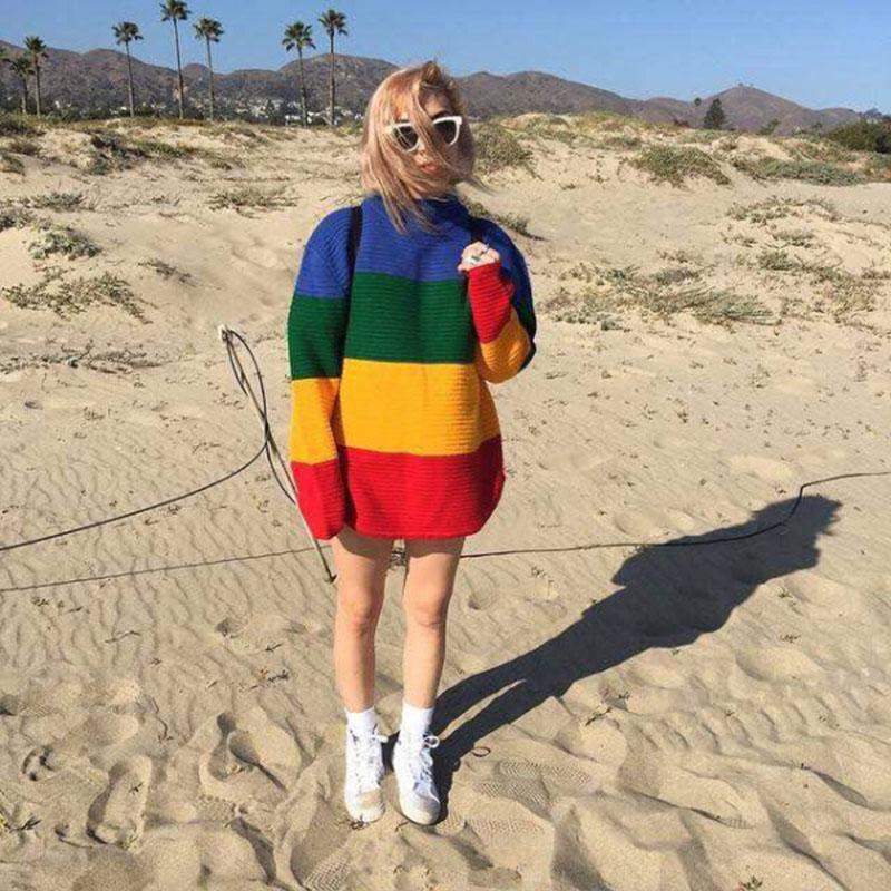 Rainbow Knit Oversized Sweater by White Market