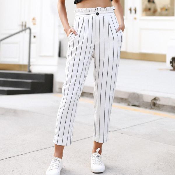 Vertical Striped Straight Trousers by White Market