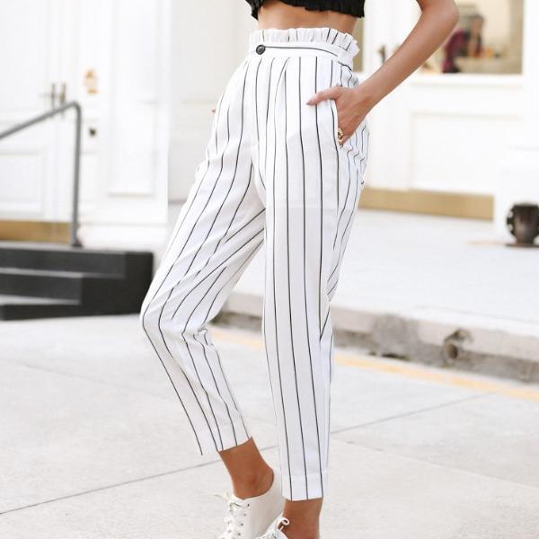 Vertical Striped Straight Trousers by White Market