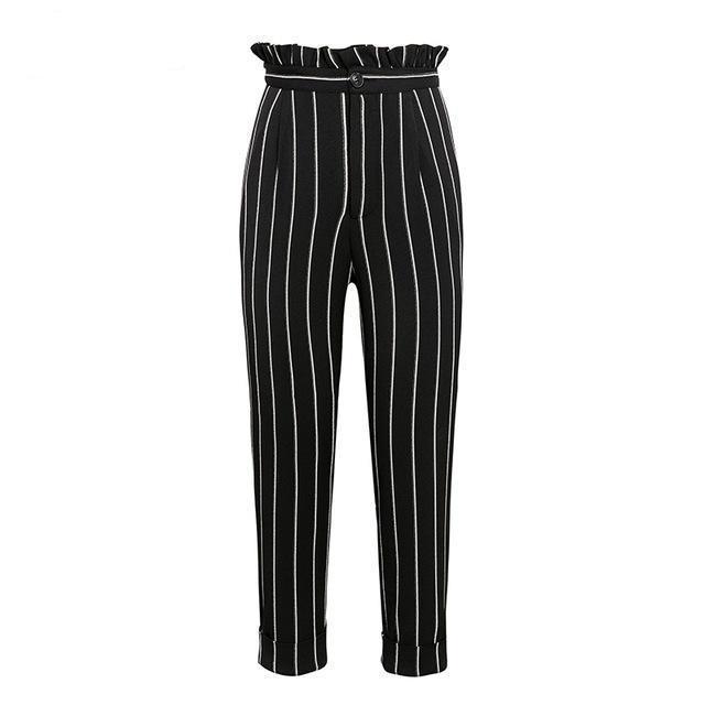 Vertical Striped Straight Trousers by White Market