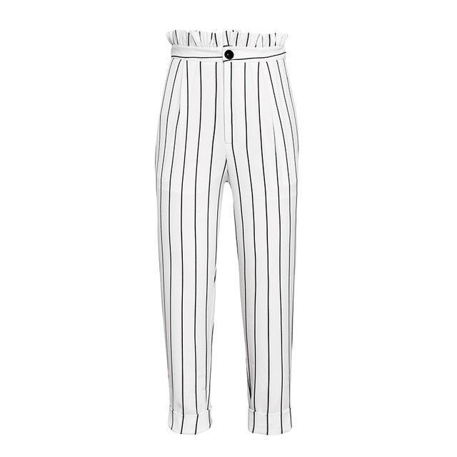 Vertical Striped Straight Trousers by White Market