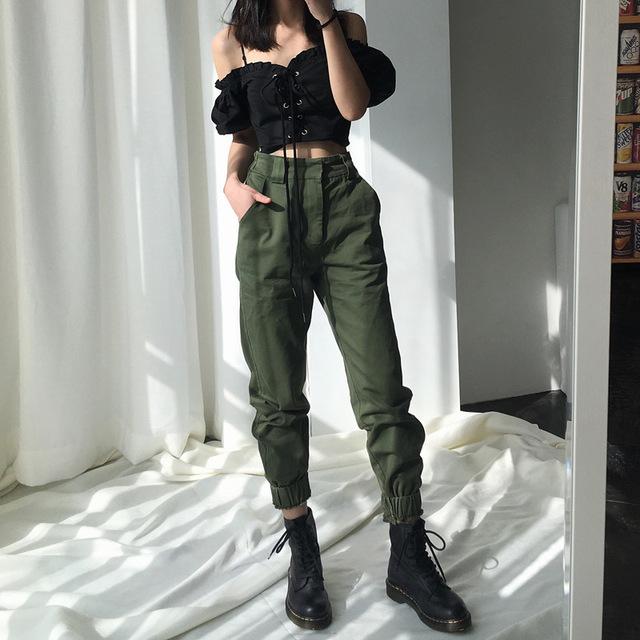 High Waisted Cargo Trousers by White Market