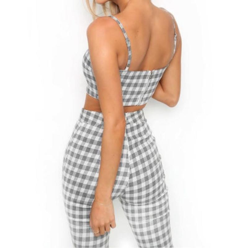 Grey Plaid Cropped Top Flared Pants (2 Piece Set) by White Market