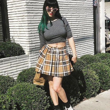 Plaid Skirt With Chain by White Market