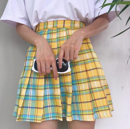 Gradient Plaid Pleated Skirt by White Market