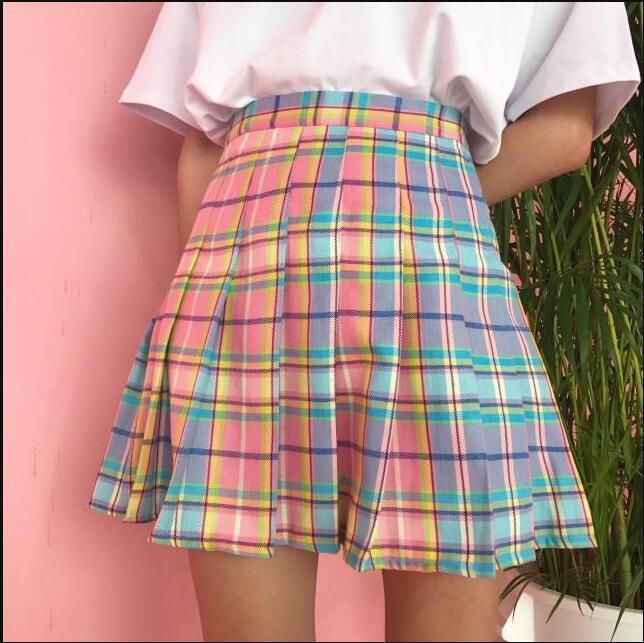 Gradient Plaid Pleated Skirt by White Market