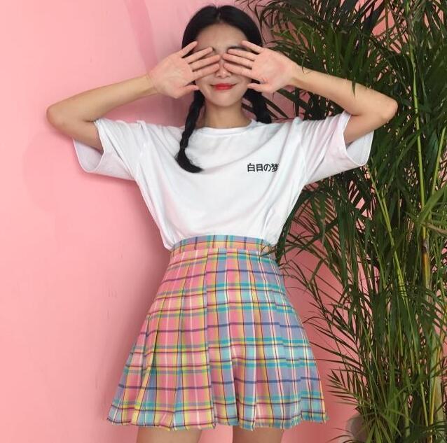 Gradient Plaid Pleated Skirt by White Market