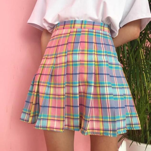 Gradient Plaid Pleated Skirt by White Market