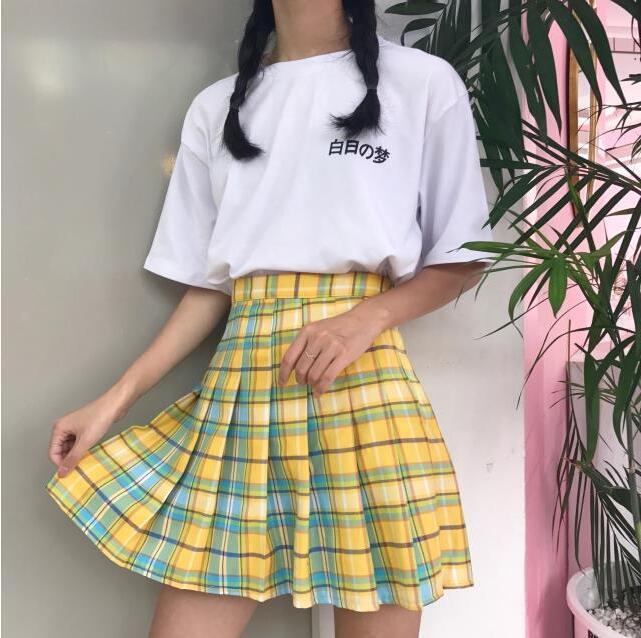 Gradient Plaid Pleated Skirt by White Market