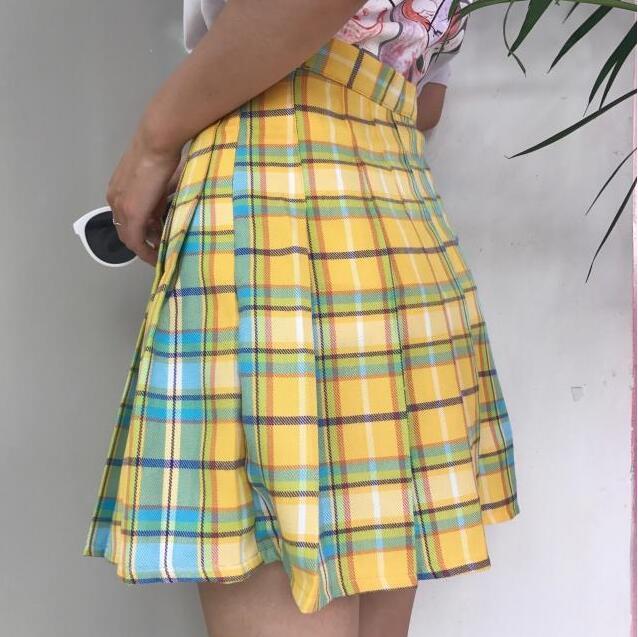 Gradient Plaid Pleated Skirt by White Market