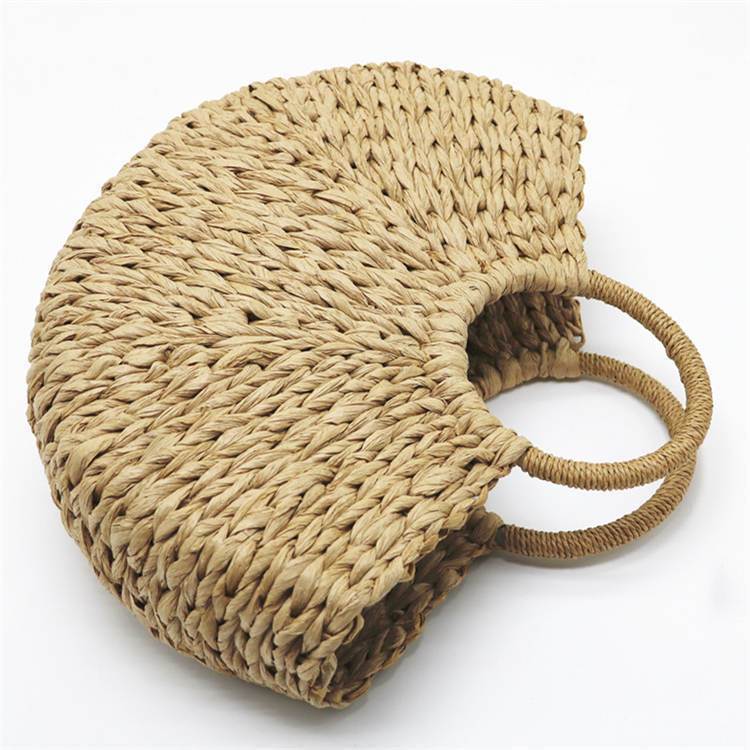 Half Crescent Woven Straw Beach Bag by White Market