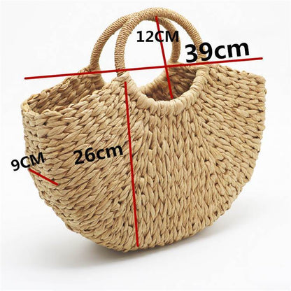 Half Crescent Woven Straw Beach Bag by White Market