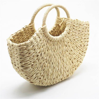 Half Crescent Woven Straw Beach Bag by White Market