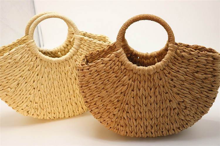 Half Crescent Woven Straw Beach Bag by White Market