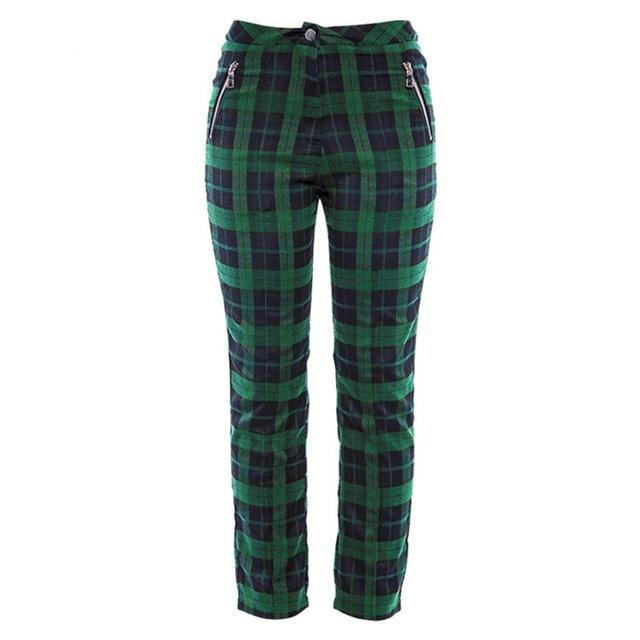 Green Plaid Trousers With Zipper Pockets by White Market