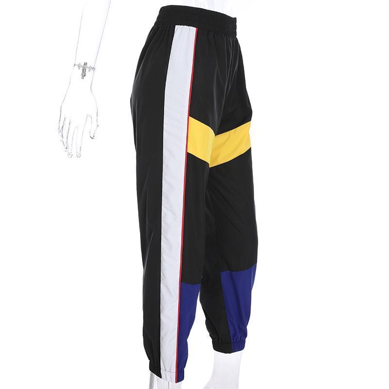 Primary Color Spliced High Waisted Trousers by White Market