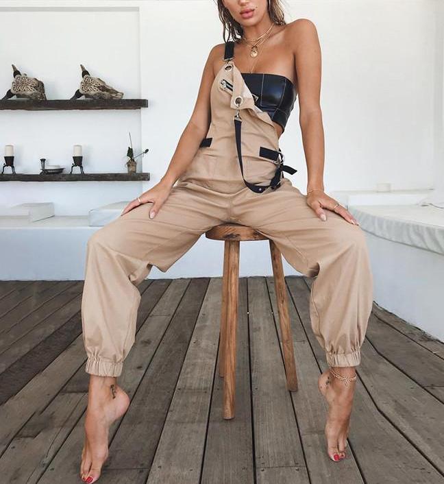 Khaki Cargo Overalls by White Market