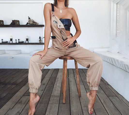 Khaki Cargo Overalls by White Market