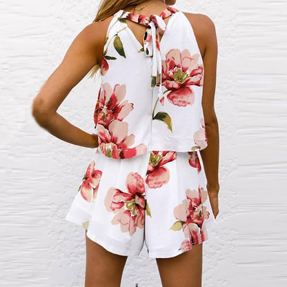 Floral Two Piece Pleated Halter Top & Shorts by White Market