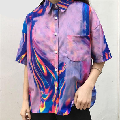 Short Sleeve Technicolor Button Up Shirt by White Market