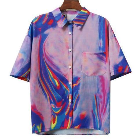 Short Sleeve Technicolor Button Up Shirt by White Market