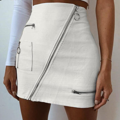 Asymmetrical High Waisted Zip Skirt by White Market