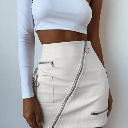 Asymmetrical High Waisted Zip Skirt by White Market