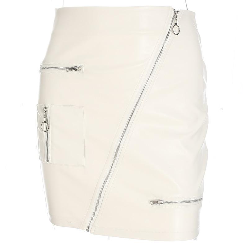 Asymmetrical High Waisted Zip Skirt by White Market