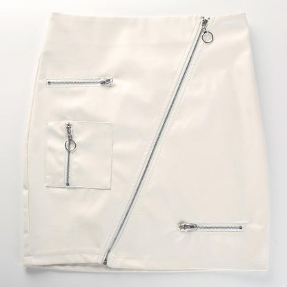 Asymmetrical High Waisted Zip Skirt by White Market