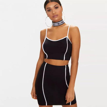 Sporty 2 Piece Tracksuit (Crop Top & Mini Skirt) by White Market