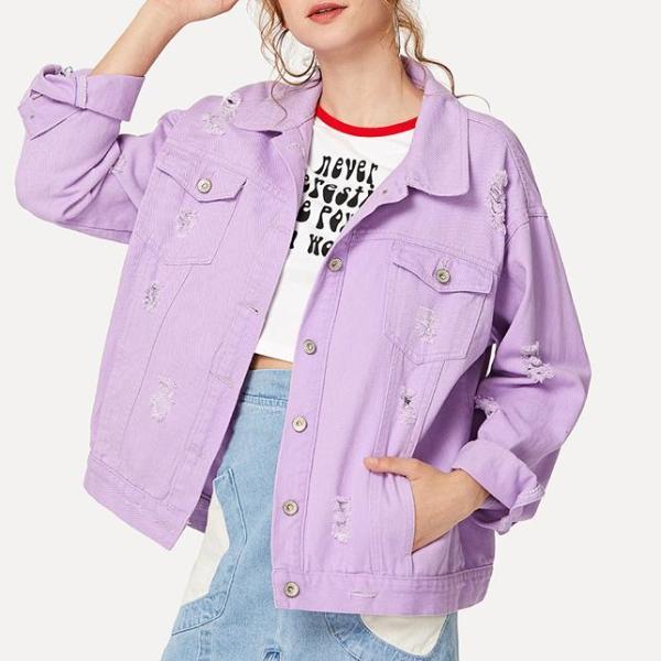 Pastel Purple Distressed Denim Jacket by White Market