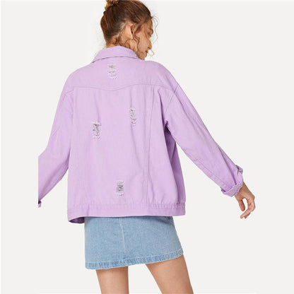 Pastel Purple Distressed Denim Jacket by White Market