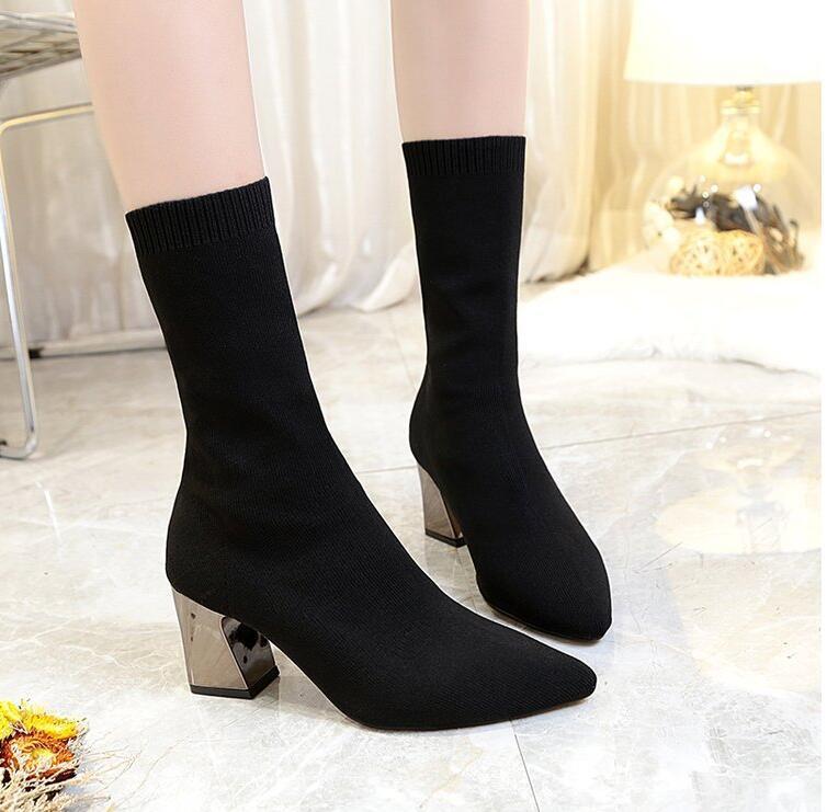 Minimal High Heel Sock Boot by White Market